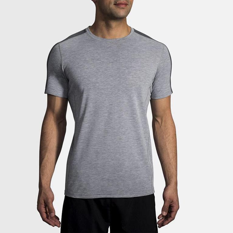 Brooks Distance Mens Short Sleeve Running Shirt Ireland Grey (VARJ-23540)